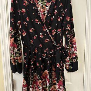 See You Monday Black Floral Long Sleeve Dress